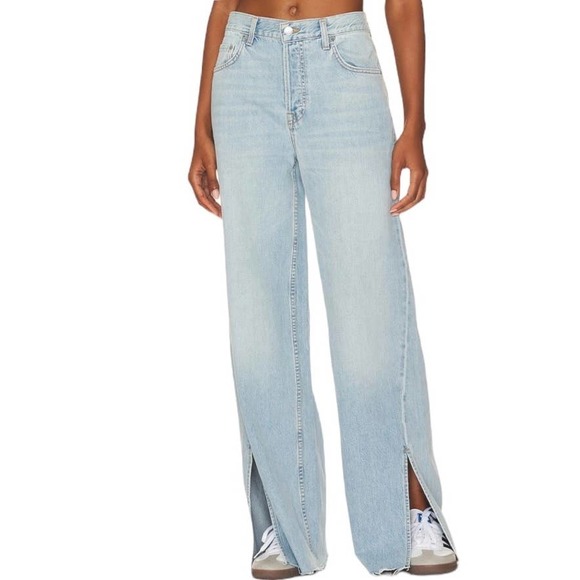 GRLFRND Blue Markie Extra Wide Low Rise Slit Hem Jeans - Picture 2 of 15